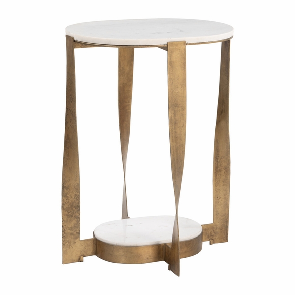 Orion Accent Table in White & Brass