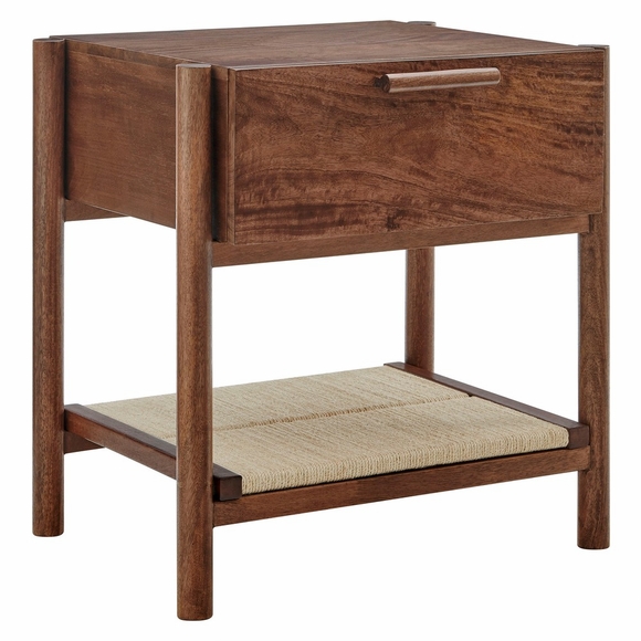 Oswin 1-Drawer Wood Nightstand in Walnut