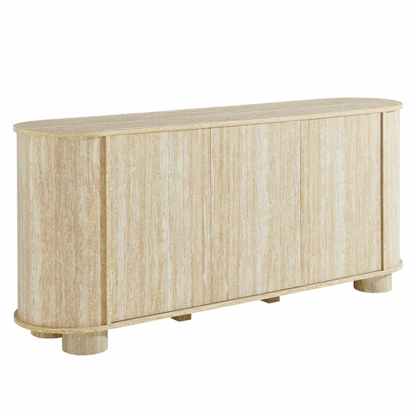 Overture 63" Oval Faux Travertine Sideboard in Travertine