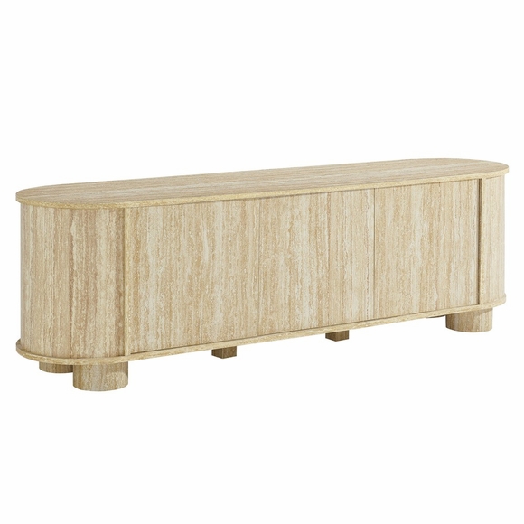 Overture 63" Oval Faux Travertine TV Stand in Travertine