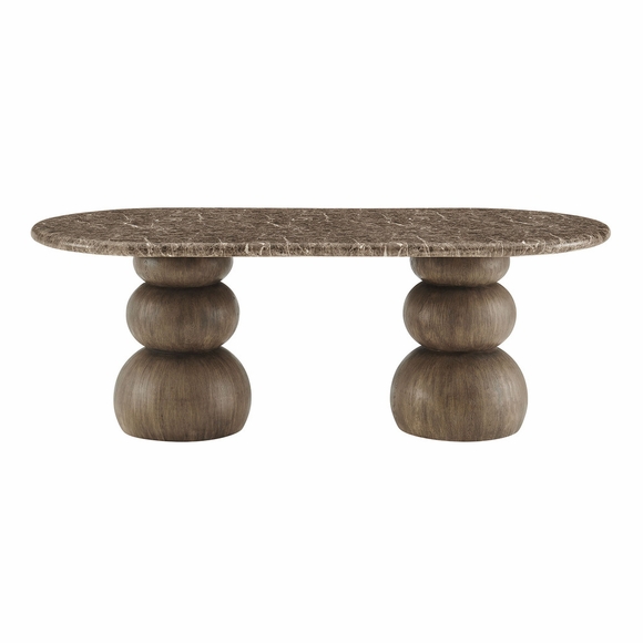 Pietra Indoor Outdoor Patio Oval Dining Table in Dark Emperador Marble