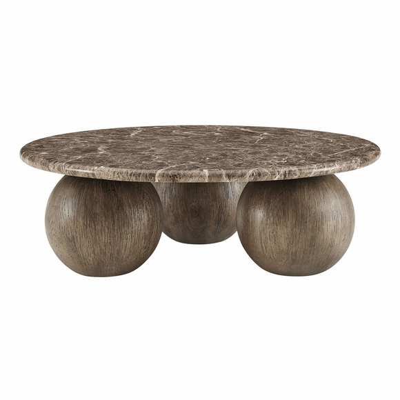 Pietra Indoor Outdoor Patio Round Coffee Table in Dark Emperador Marble