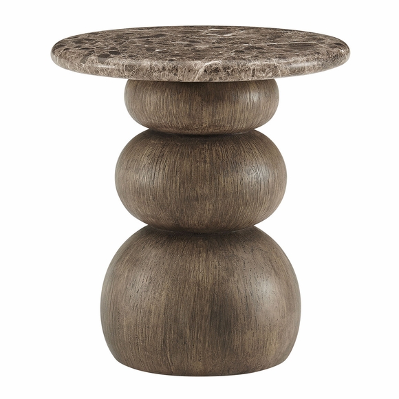 Pietra Indoor Outdoor Patio Round Side Table in Dark Emperador Marble