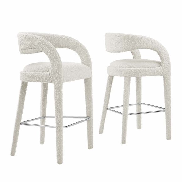 Pinnacle Boucle Upholstered Bar Stool Set of 2 in Ivory Silver