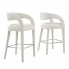 Pinnacle Boucle Upholstered Bar Stool Set of 2 in Ivory Silver