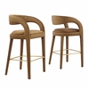 Pinnacle Performance Velvet Bar Stool Set of 2 in Brown Gold