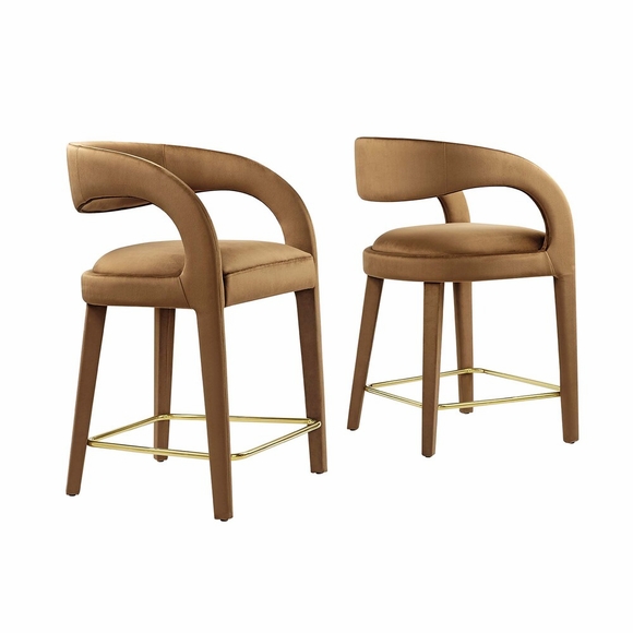 Pinnacle Performance Velvet Counter Stool Set of 2 in Brown Gold