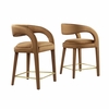 Pinnacle Performance Velvet Counter Stool Set of 2 in Brown Gold