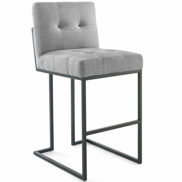 Privy Black Stainless Steel Upholstered Fabric Bar Stool in Black Light Gray