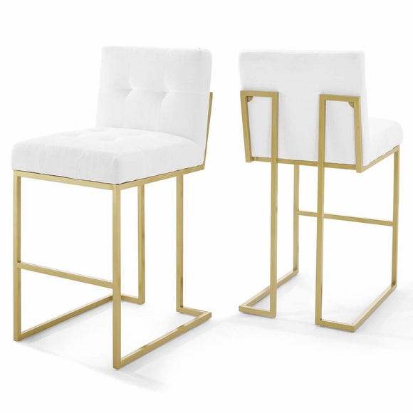 Privy Gold Stainless Steel Performance Velvet Bar Stool Set of 2 MID-4157 in Gold White