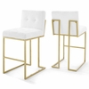Privy Gold Stainless Steel Performance Velvet Bar Stool Set of 2 MID-4157 in Gold White