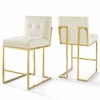 Privy Gold Stainless Steel Performance Velvet Counter Stool Set of 2 in Gold Ivory
