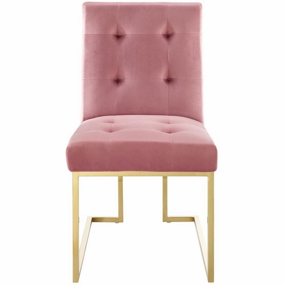 Privy Gold Stainless Steel Performance Velvet Dining Chair in Gold Dusty Rose