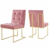 Privy Gold Stainless Steel Performance Velvet Dining Chair Set of 2 in Gold Dusty Rose