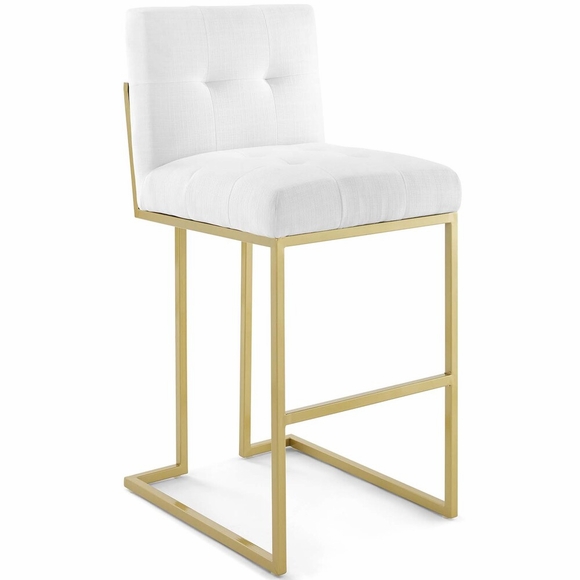 Privy Gold Stainless Steel Upholstered Fabric Bar Stool in Gold White