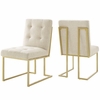 Privy Gold Stainless Steel Upholstered Fabric Dining Accent Chair Set of 2 in Gold Beige