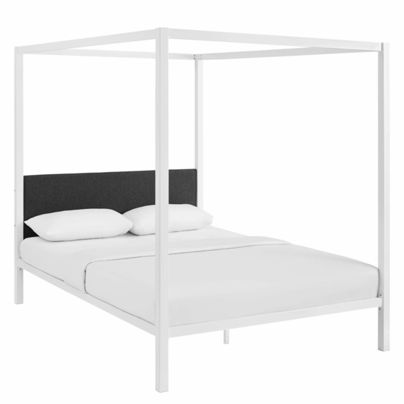 Raina Queen Canopy Bed Frame in White Gray