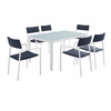 Raleigh 7 Piece Outdoor Patio Aluminum Dining Set in White Navy