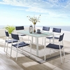 Raleigh 7 Piece Outdoor Patio Aluminum Dining Set in White Navy
