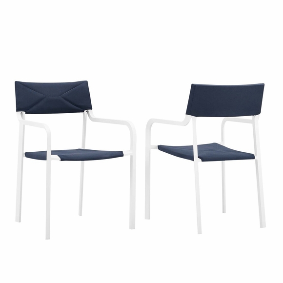 Raleigh Outdoor Patio Aluminum Armchair Set of 2 in White Navy