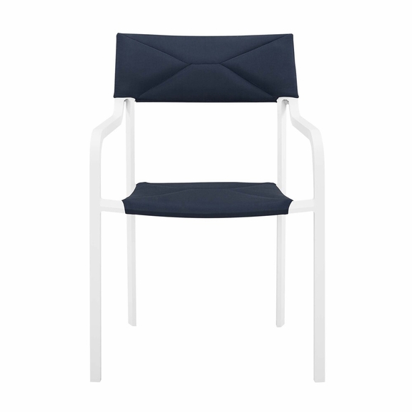Raleigh Stackable Outdoor Patio Aluminum Dining Armchair in White Navy