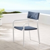Raleigh Stackable Outdoor Patio Aluminum Dining Armchair in White Navy