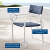 Raleigh Stackable Outdoor Patio Aluminum Dining Armchair in White Navy