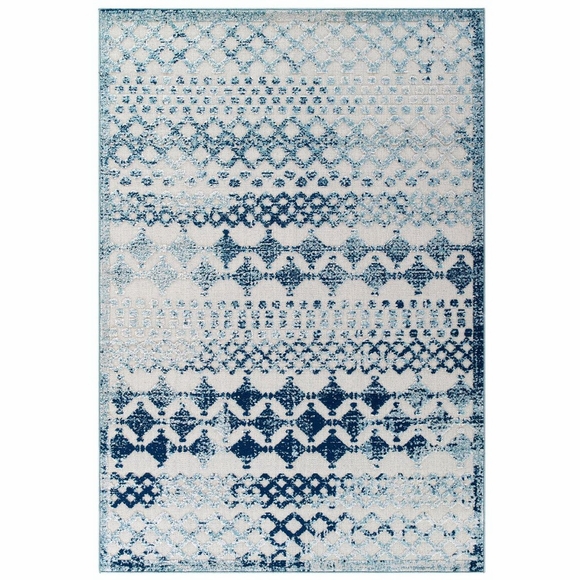 Reflect Giada Abstract Diamond Moroccan Trellis 5x8 Indoor/Outdoor Area Rug in Ivory and Blue
