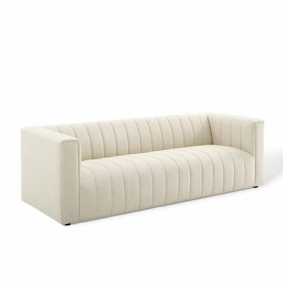 Reflection Channel Tufted Upholstered Fabric Sofa in Beige