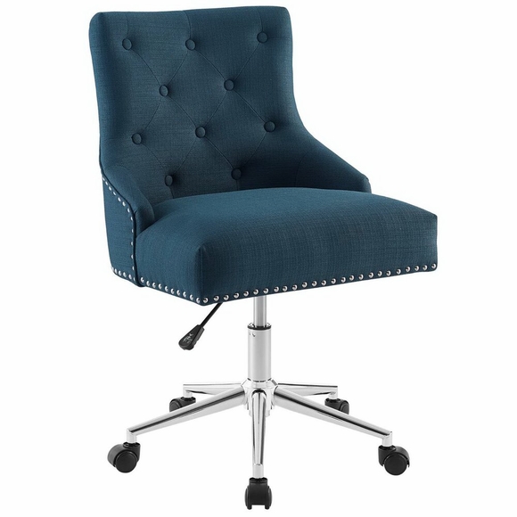 Regent Tufted Button Swivel Upholstered Fabric Office Chair in Azure