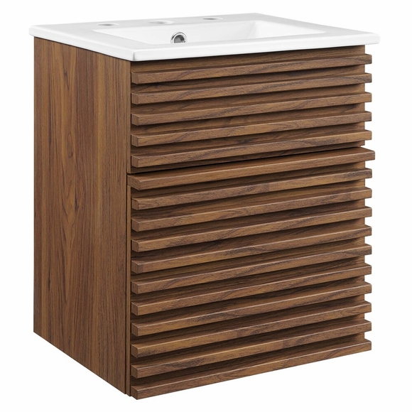 Render 18" Wall-Mount Bathroom Vanity in Walnut White
