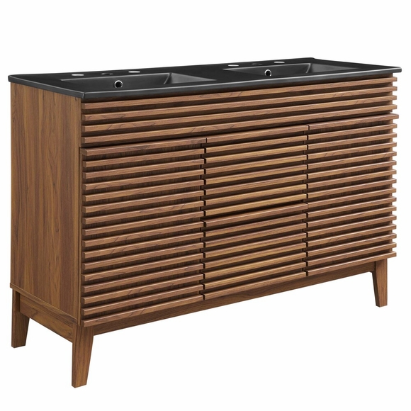 Render 48" Double Sink Bathroom Vanity in Walnut Black