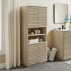 Render Tall Faux Travertine Linen Storage Cabinet in Travertine