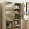 Render Tall Faux Travertine Linen Storage Cabinet in Travertine