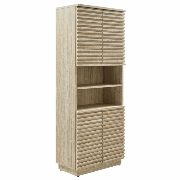 Render Tall Faux Travertine Linen Storage Cabinet in Travertine