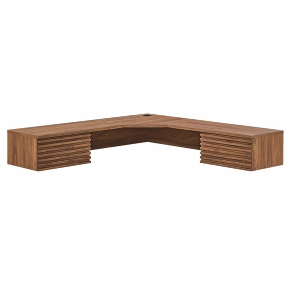 Render Wall Mount Corner Office Desk in Walnut