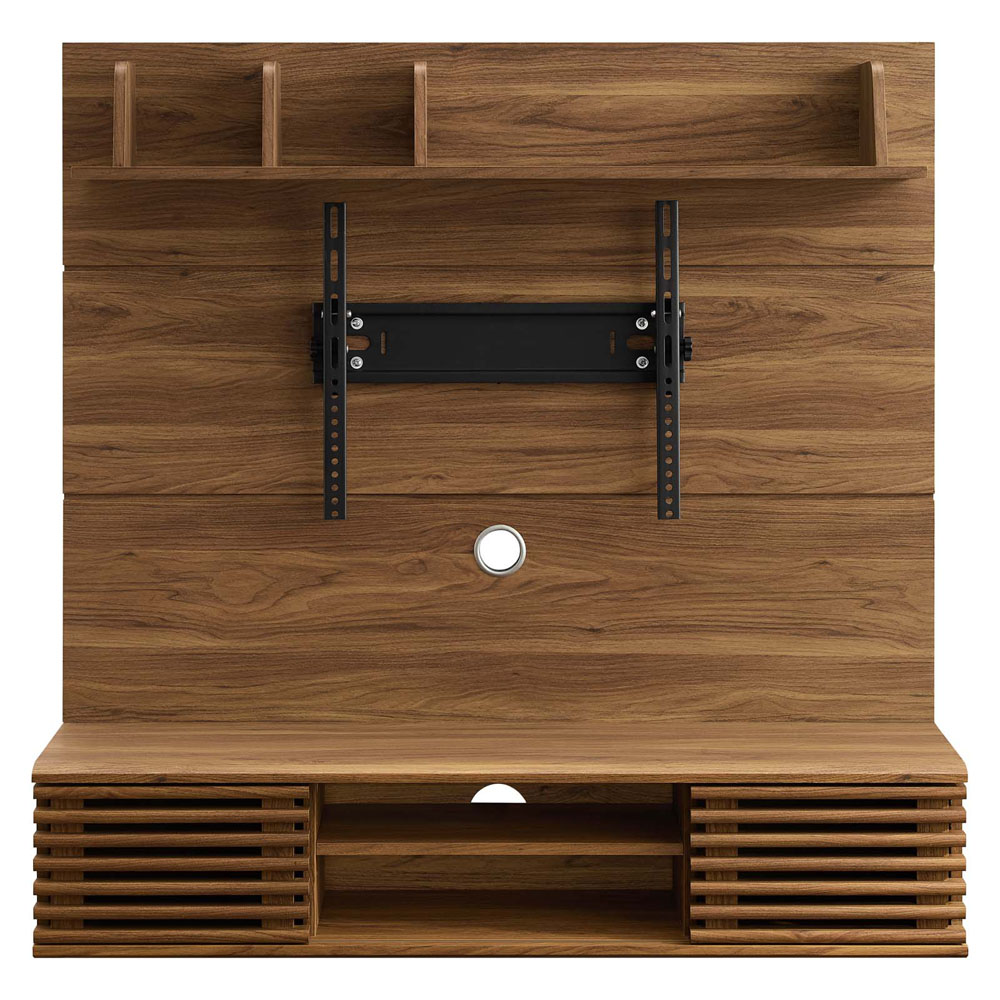 Render Wall Mounted TV Stand Entertainment Center in Walnut Modern In