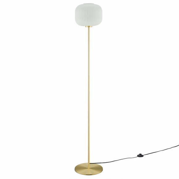 Reprise Glass Sphere Glass and Metal Floor Lamp in White Satin Brass