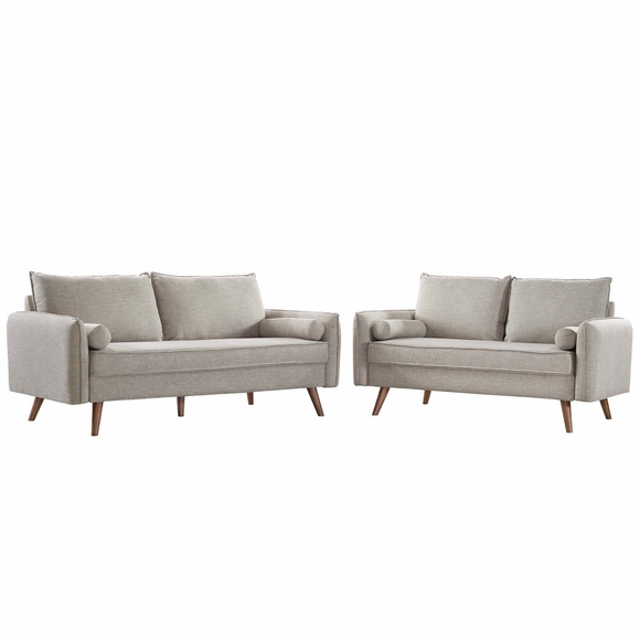 Revive Upholstered Fabric Sofa and Loveseat Set in Beige