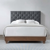 Rhiannon Diamond Tufted Upholstered Fabric Queen Bed in Walnut Gray