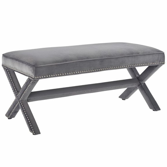 Rivet Upholstered Velvet Bench