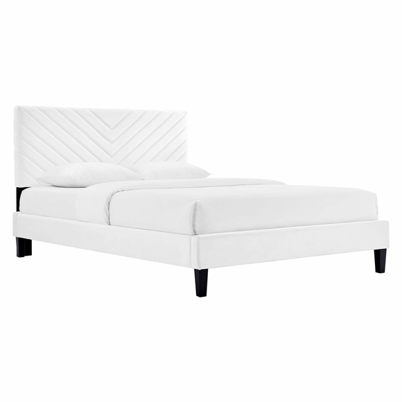 Roxanne Performance Velvet King Platform Bed in White