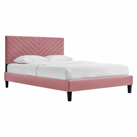 Roxanne Tapered Wood Leg Performance Velvet Queen Platform Bed