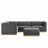 Sanguine 5-Piece Channel Tufted Performance Velvet Left-Facing Modular Sectional Sofa in Gray