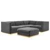 Sanguine 5-Piece Channel Tufted Performance Velvet Right-Facing Modular Sectional Sofa in Gray