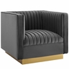 Sanguine Vertical Channel Tufted Accent Performance Velvet Armchair in Gray