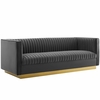 Sanguine Vertical Channel Tufted Performance Velvet Sofa in Gray