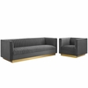 Sanguine Vertical Channel Tufted Upholstered Performance Velvet Sofa and Armchair Set in Gray