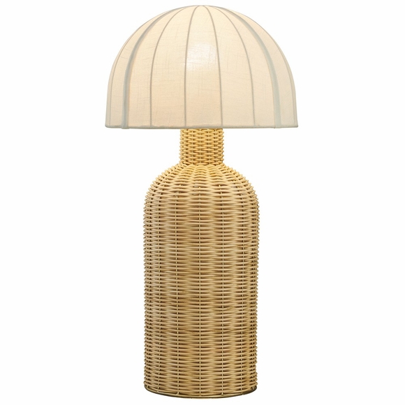 Santo Rattan Table Lamp With Dome Shade in White Natural
