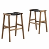 Saoirse Leather Wood Bar Stool Set of 2 in Walnut Black